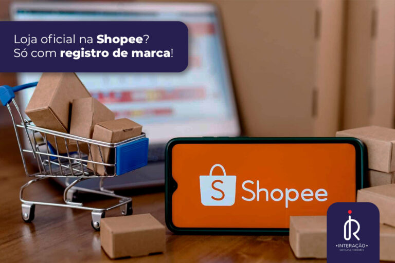 Selo de Loja Oficial da Shopee destacando registro de marca.